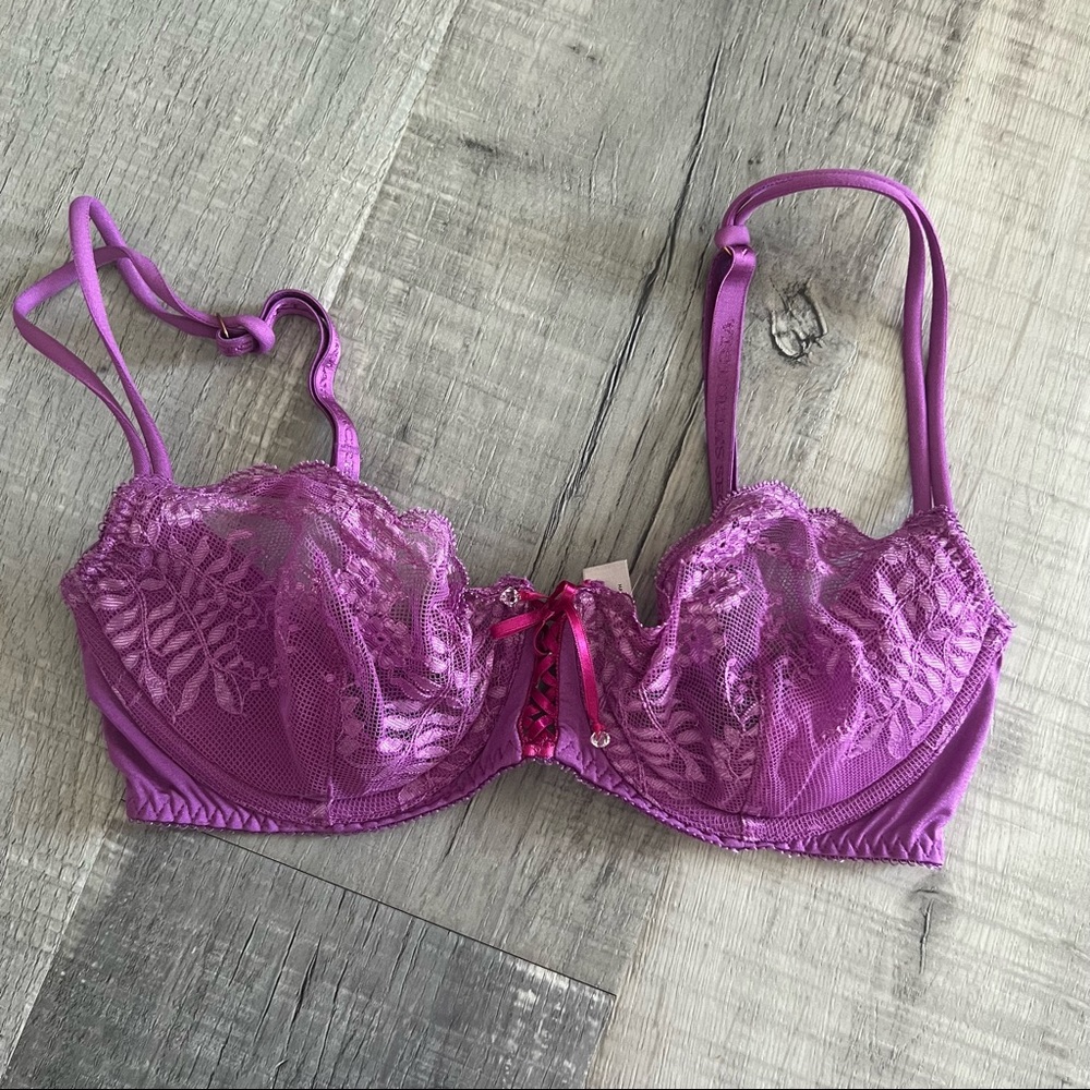 Victoria’s Secret Unlined Demi Purple Front Cross Lace Bra